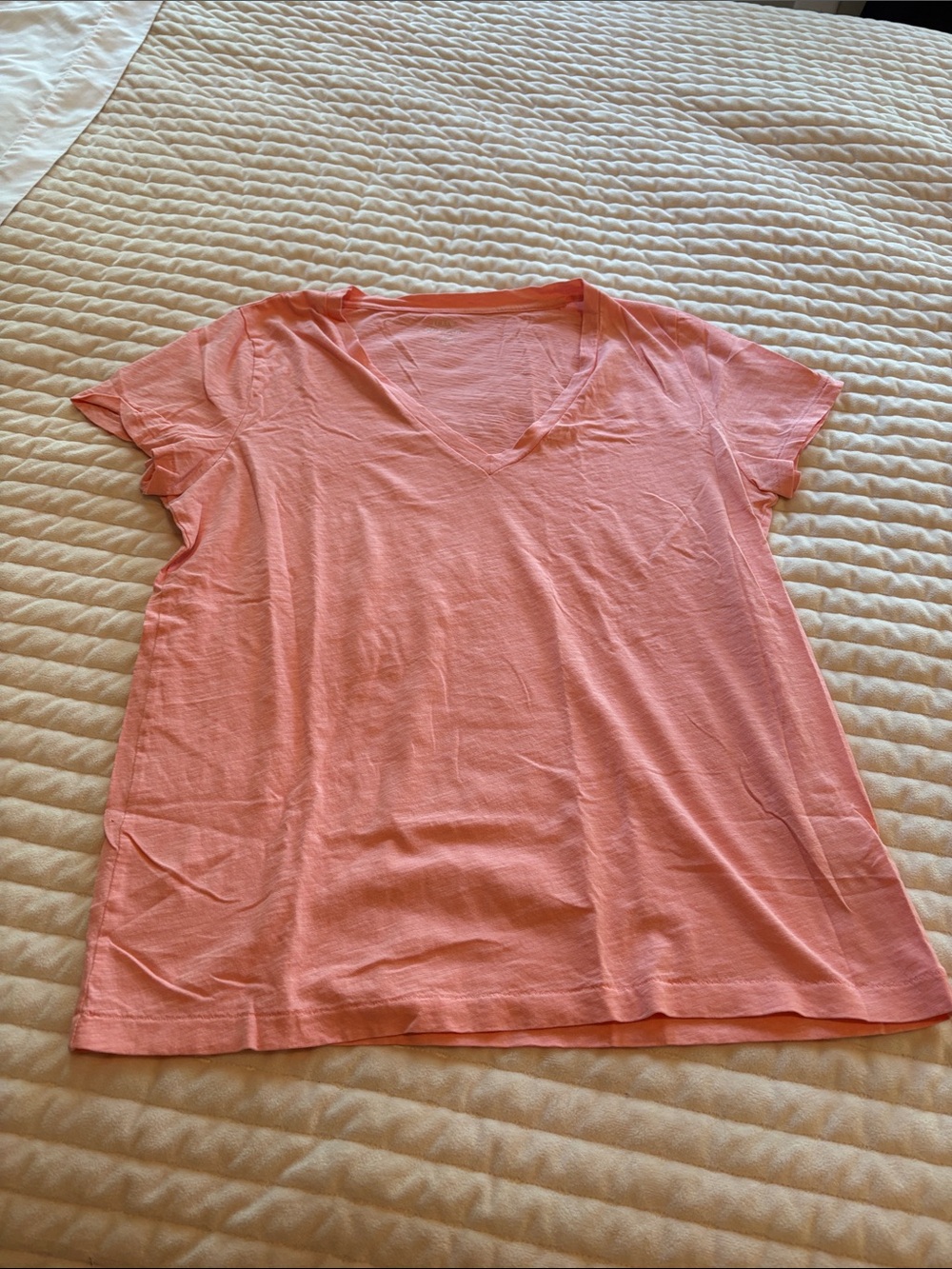 J Crew Slub Cotton Tee Coral Pink V-Neck Women's Tee